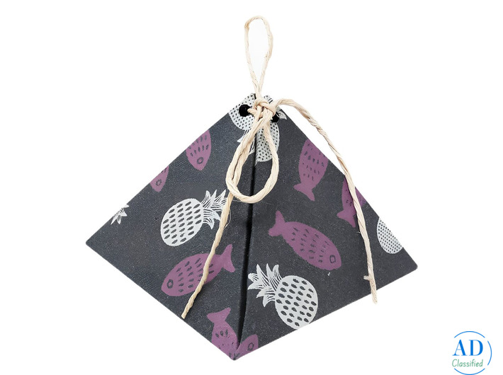 Triangle Gift Box – Black Mauve Fish & Pineapple Print