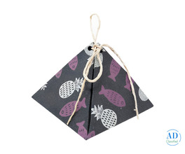Triangle Gift Box – Black Mauve Fish & Pineapple Print