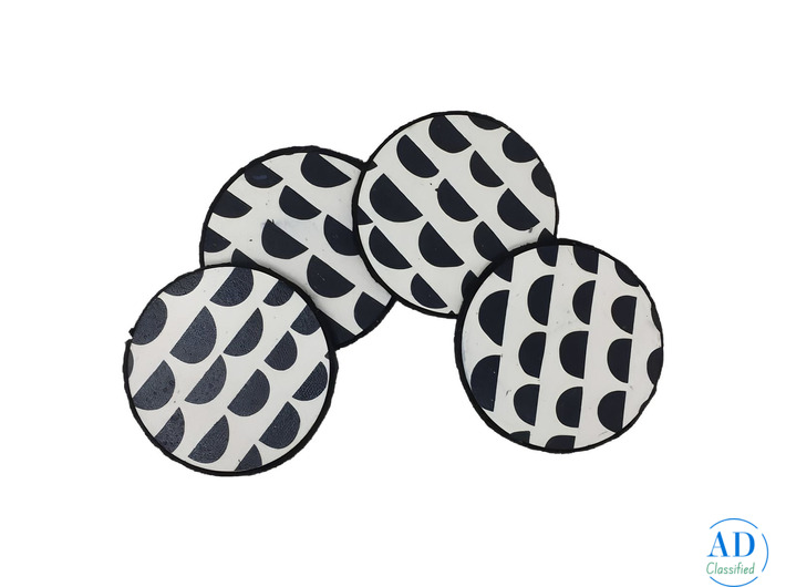 White Coasters – Stylish Screen-Printed Cloud Design